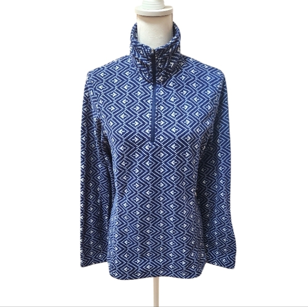 Lands' End Women's Anyweather Fleece Quarter Zip Pullover Navy Blue White Small